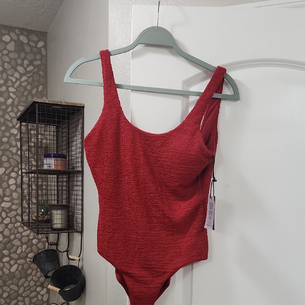 Free People Its Now Cool Chic Red Textured One-Piece Swimsuit